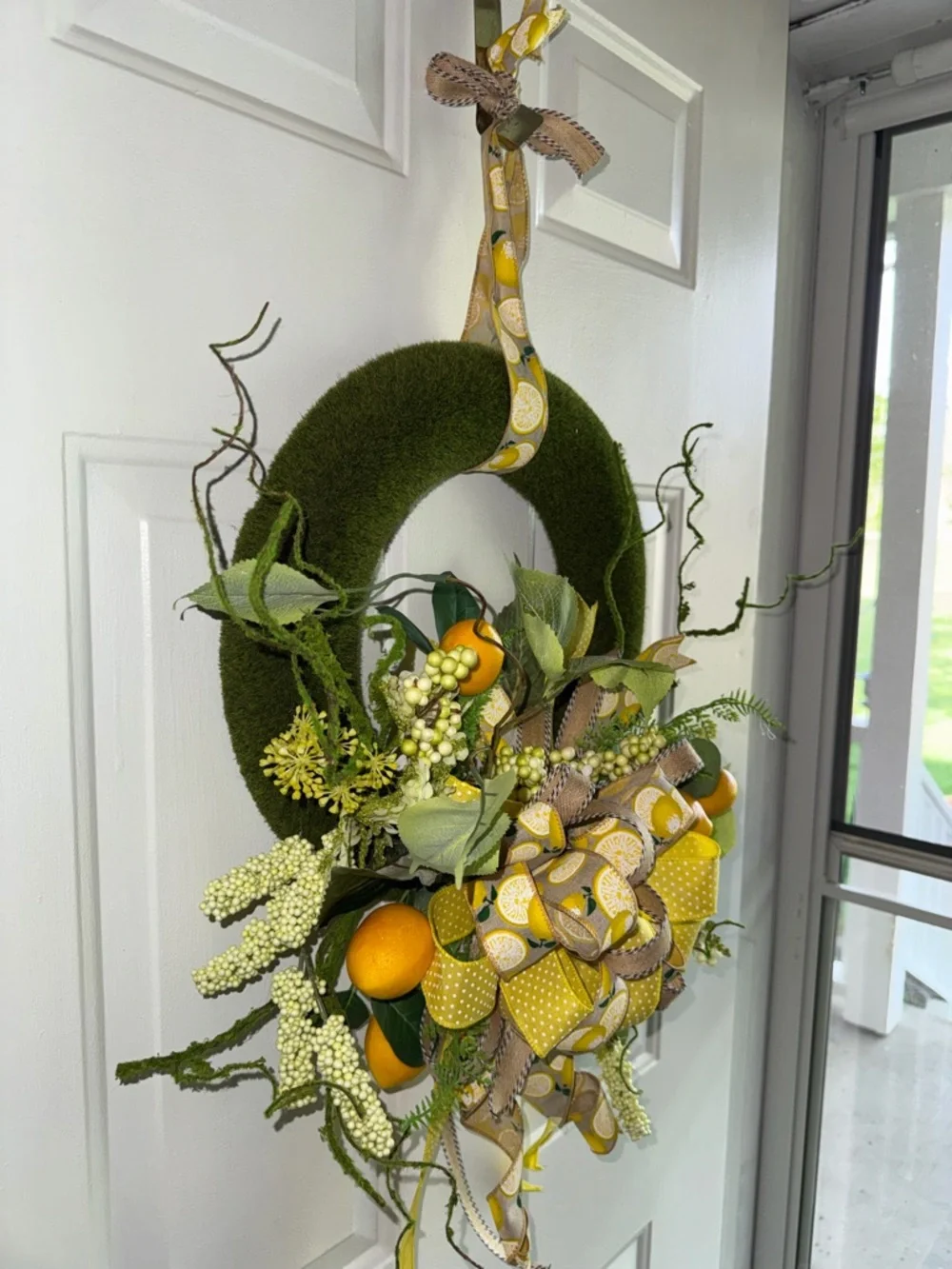 Lemon Spring Wreath with Yellow Accents and Green Foliage